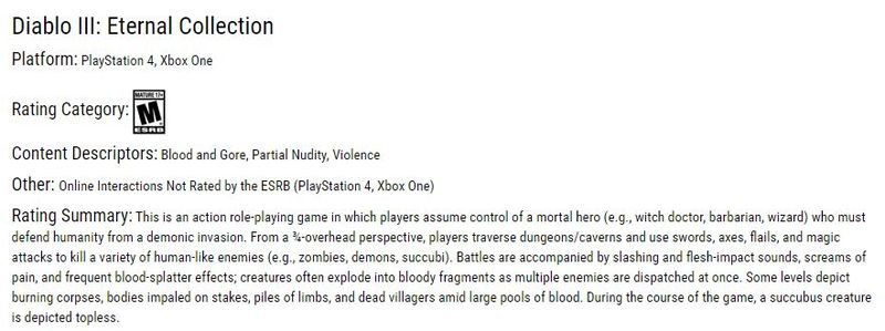 Издание Diablo III: Eternal Collection получило рейтинг для PS4 и Xbox One